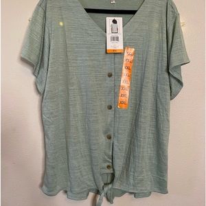 Weatherproof Vintage button front tie green top. Size XXL.